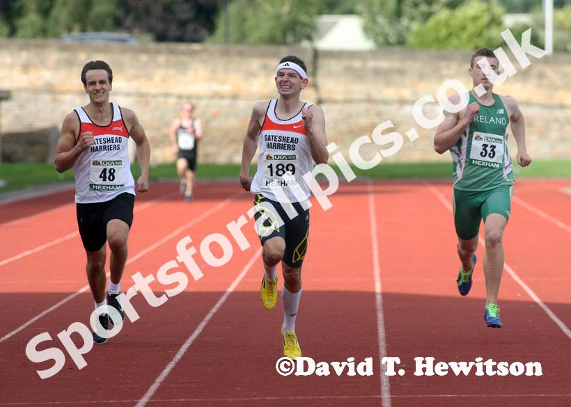 Decathlong 400 metres, from left to right: Martin Ferguson, Richard Kaufman (both Gateshead) and Shane Aston (Trim AC, Ireland),   Hexham Decathlon and Heptathlon. Photo: David T. Hewitson/Sports for All Pics